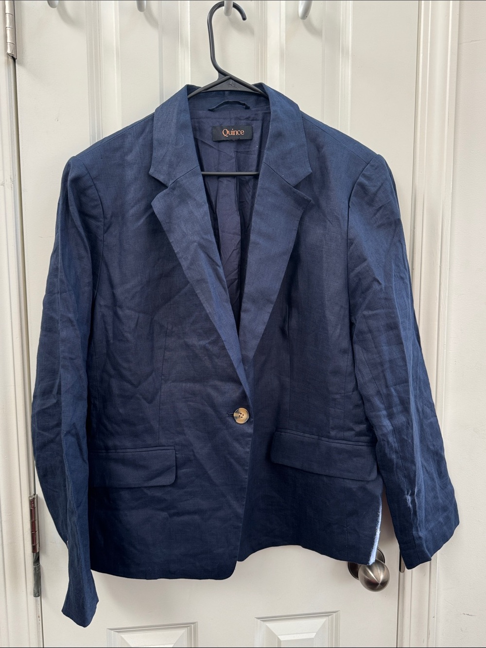 Quince Navy Linen Single-Button Women's Blazer